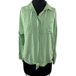 Anthropologie MAEVE Light Green Long Sleeve Button Down Tie Front Shirt Size S